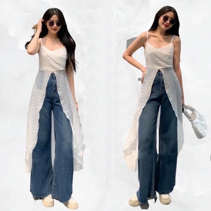 ÁO CROPTOP TÀ DÀI MIDI SUÔNG TRƠN 2 DÂY XẺ TÀ ĐI BIỂN ĐI TIỆC DẠO PHỐ