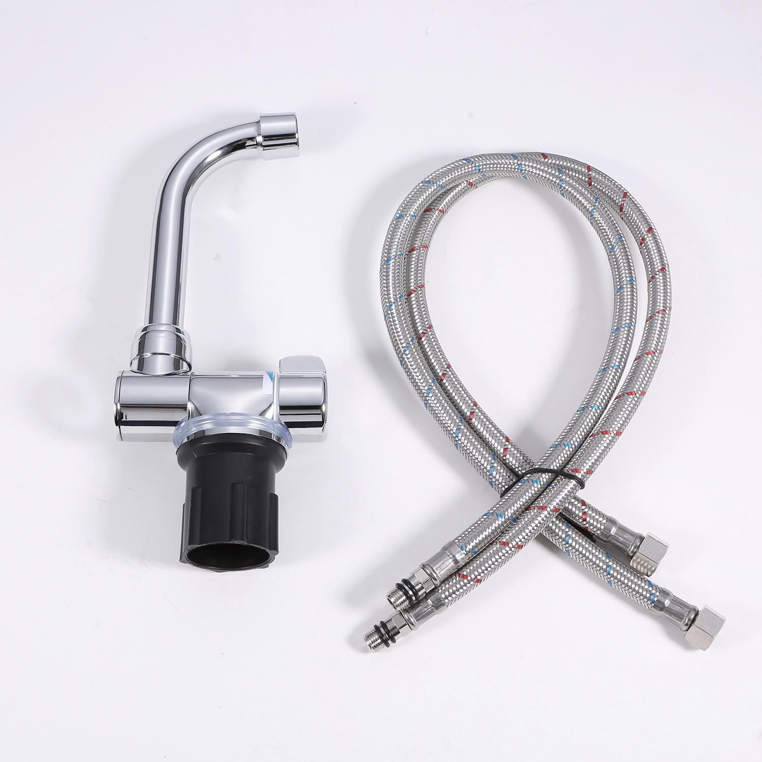 Vòi nhà bếp có thể gập lại 360 °, có vòi nóng lạnh, mạ crome sáng bóng