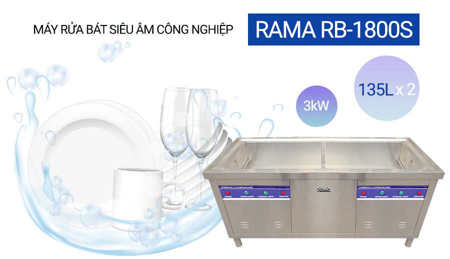 Máy rửa bát siêu âm 2 bồn cho nhà hàng căng tin Rama RB-1800S dung tích 135L x 2 - Hàng chính hãng