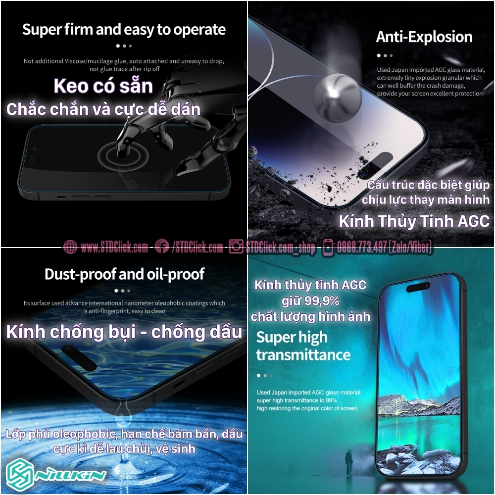 KÍNH CƯỜNG LỰC DÀNH CHO ĐIỆN THOẠI IPHONE 14 PRO NILLKIN H+PRO 0.2mm