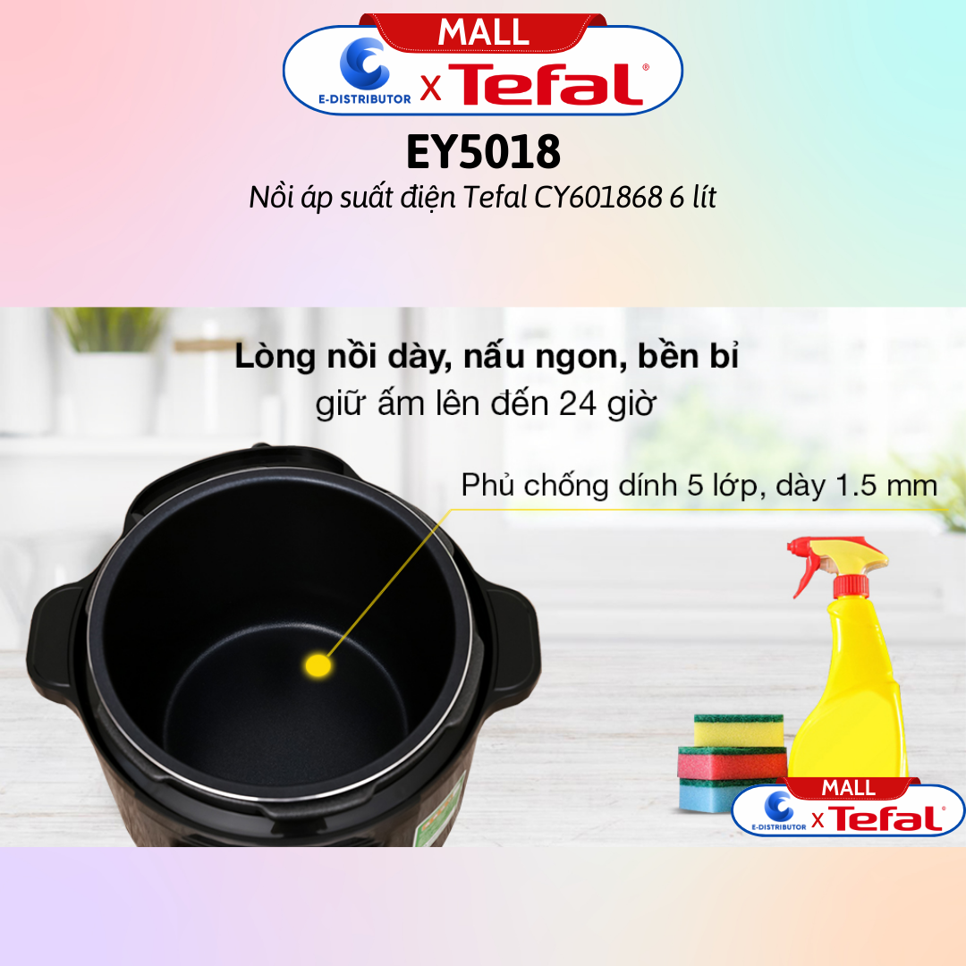 Nồi áp suất điện Tefal CY601868 6 lít - Hàng Chính Hãng