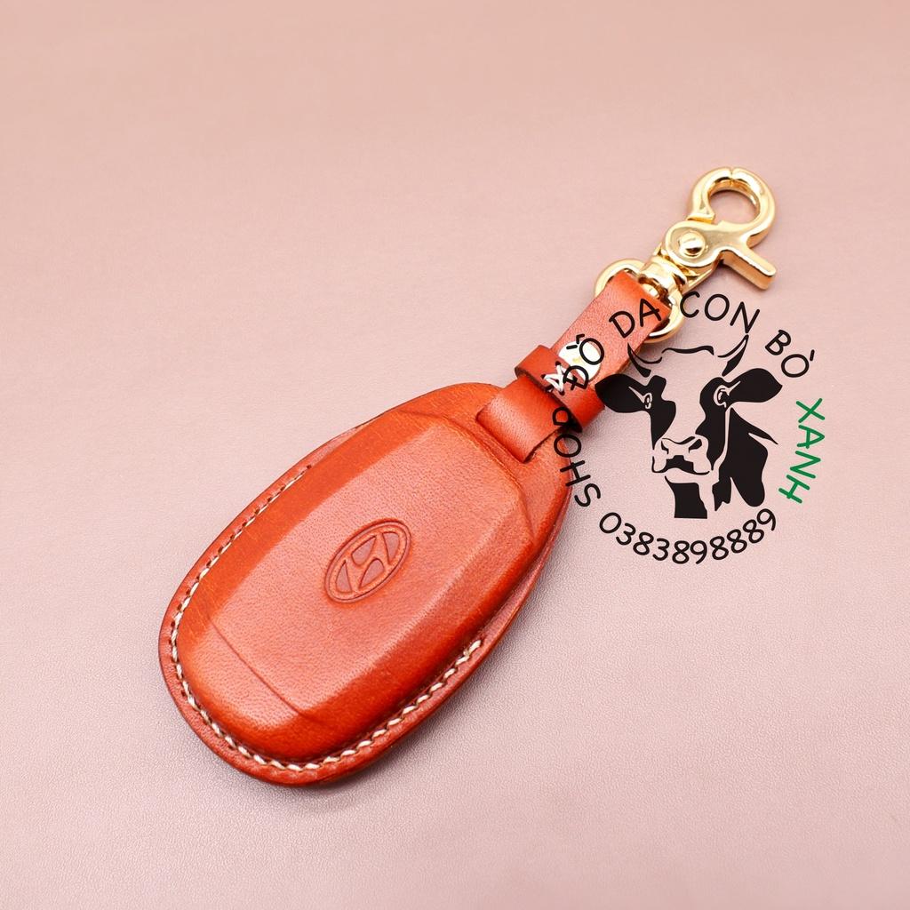 Bao da dành cho Chìa Khoá Ép Phom Hyundai Accent, Kona, Santafe handmade da thật 009e