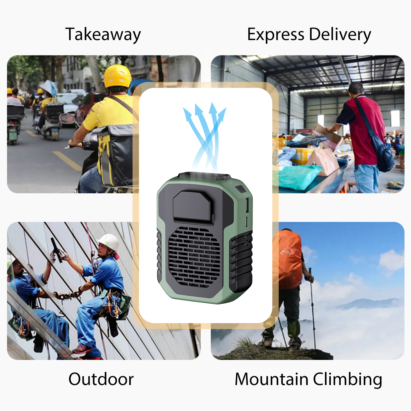 Quạt Kẹp Eo Đeo Cổ Nhỏ Với 3 Tốc Độ Kiêm Pin Sạc Dự Phòng 6000Mah
