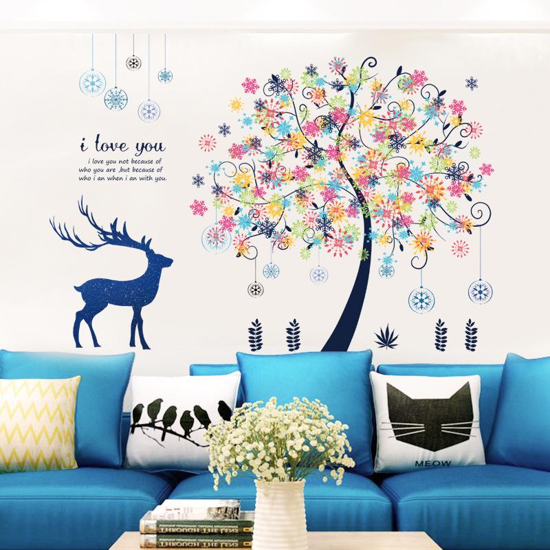 DECAL DÁN TƯỜNG CÂY SAO TUYẾT VÀ HƯƠU XANH