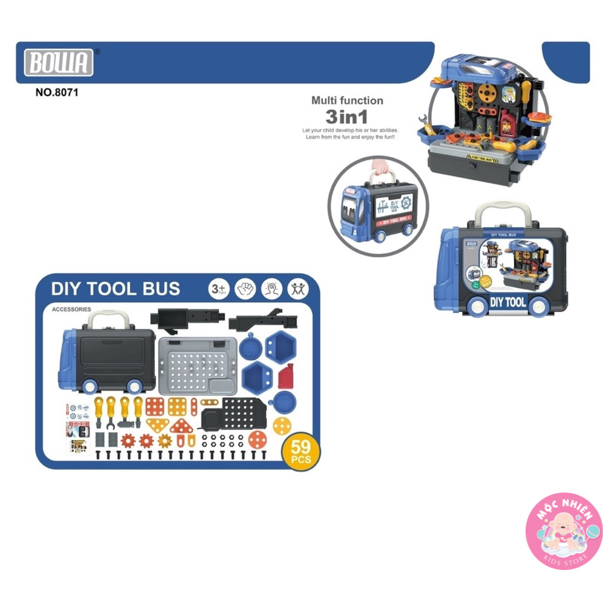 Đồ Chơi Hướng Nghiệp Nhập Vai Kỹ Sư BOWA 8071 – Xe buýt công cụ 59 chi tiết