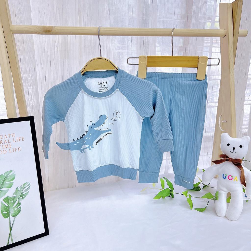 Bộ dài tay bé trai, bé gái Hrnee 3D Modal Organic size cho bé từ 6 tháng đến 4 tuổi