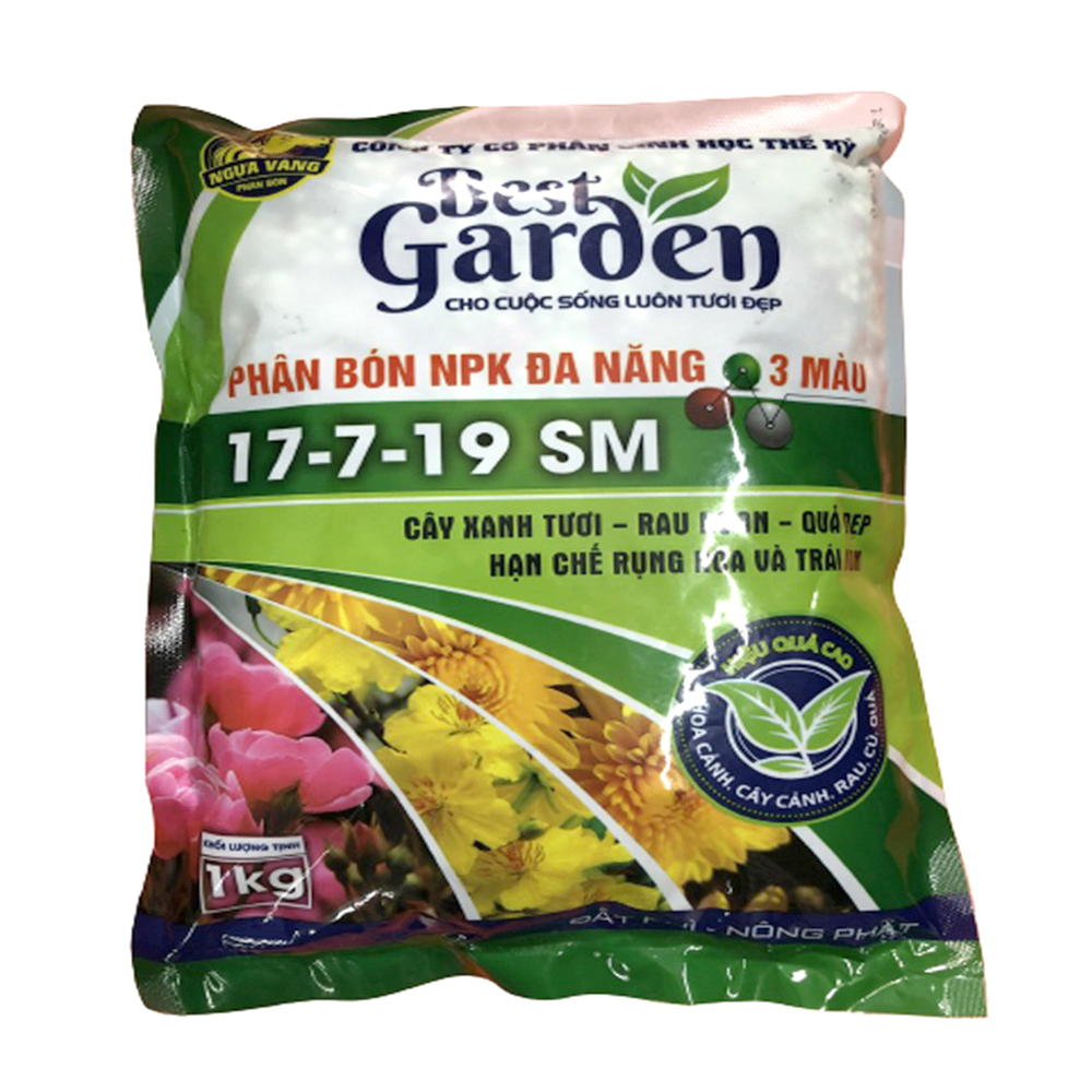 Phân NPK đa năng 3 màu cao cấp 17-7-19 SM dùng cho cây cảnh, hoa kiểng và rau củ quả - Gói 1kg