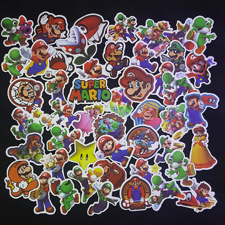 Bộ Sticker dán cao cấp chủ đề SUPER MARIO - Dùng dán Xe, dán mũ bảo hiểm, dán Laptop...