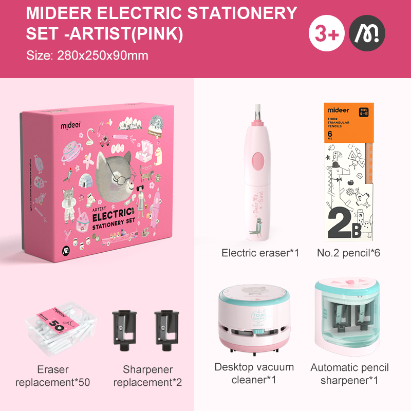 Bộ gọt bút Chì tự động kèm tẩy Cao Cấp Mideer Artist Electric Stationery  dụng cụ học tập cho Bé 3,4,5,6 tuổi