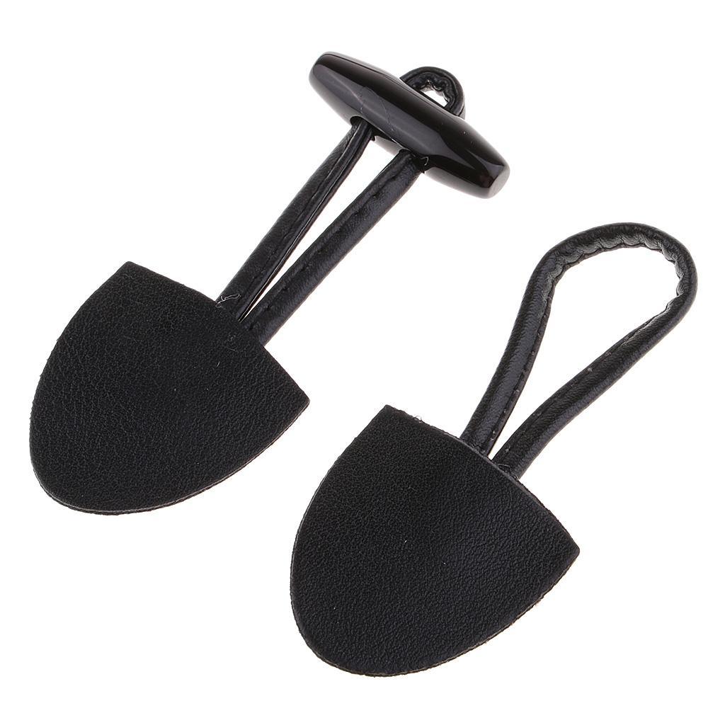 12 Pairs Retro Black Leather Horn Toggle