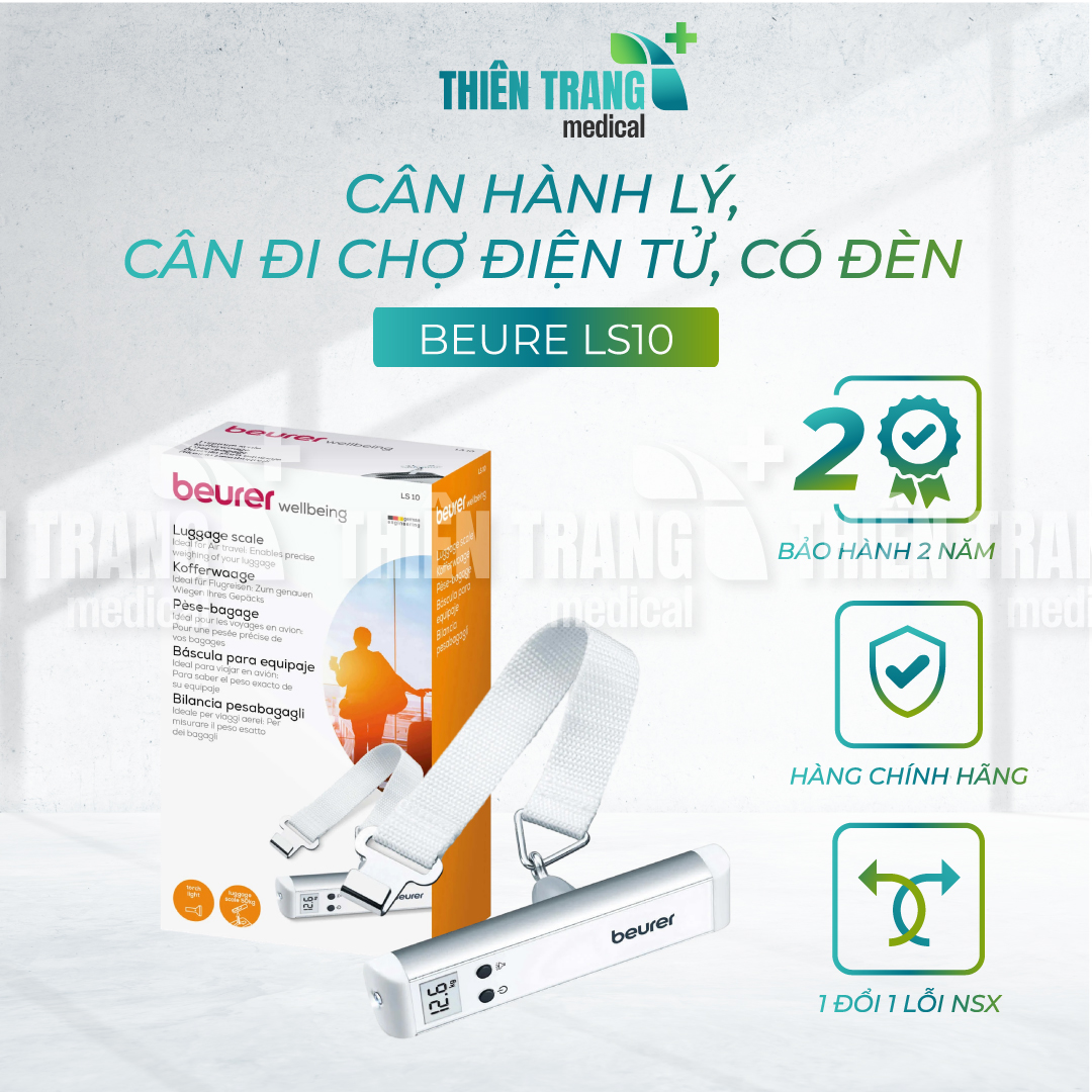 Cân hành lý Beurer, cân đi chợ điện tử, có đèn LS10 Thiên Trang Medical