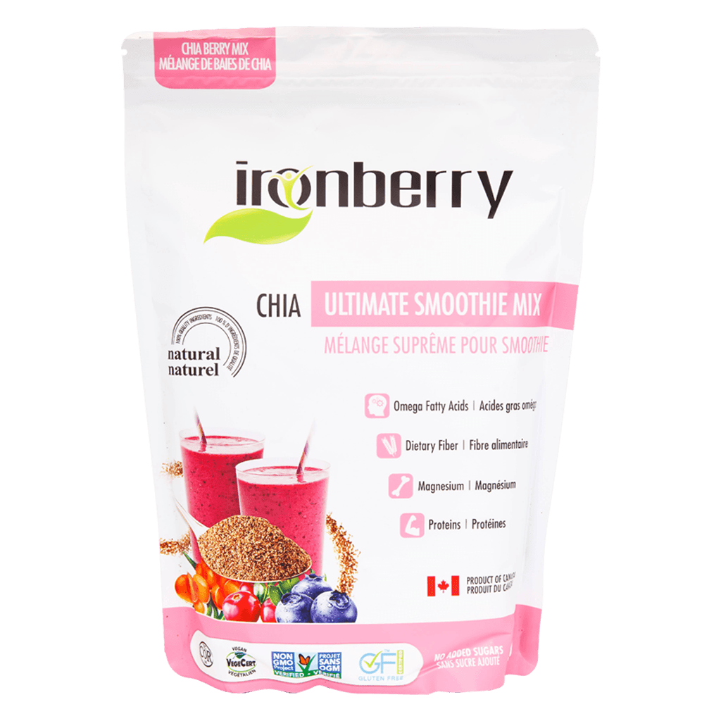 Bột hỗn hợp berry và hạt chia nguyên chất IRONBERRY thực phẩm thuần chay Không GMO, Không Gluten, Ăn kiêng Ko