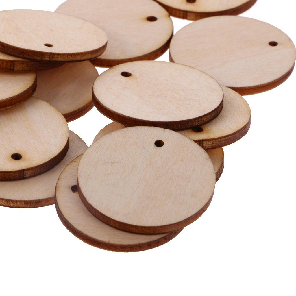 200pcs Round Unfinished Wood Pieces Slice With Hole For Art DIY Crafts