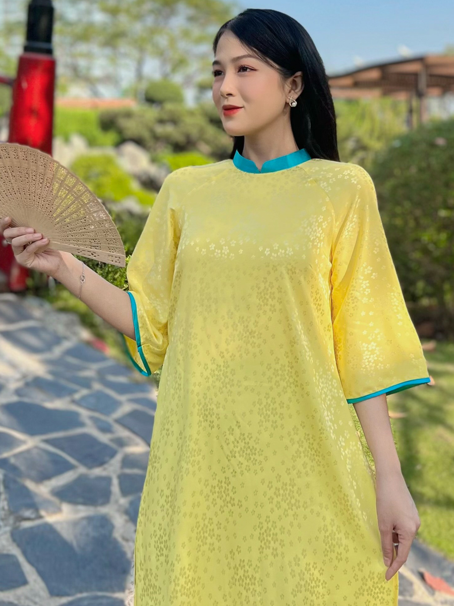 [HCM] AD045 Áo dài gấm phối cổ from rộng xinh lung linh - KHANH LINH STYLE
