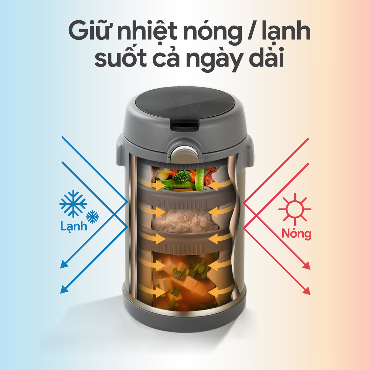 Bộ Hộp Cơm Giữ Nhiệt 2GOOD Lunch Box HC01 - Kèm Muỗng và Đũa Inox 304