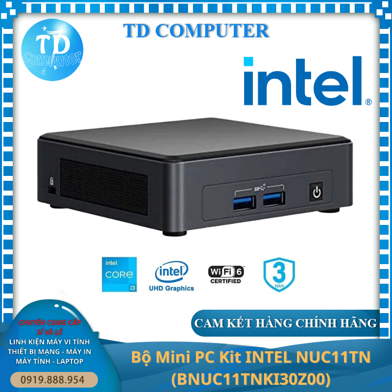 Máy tính cá nhân để bàn - Bộ Mini PC Kit INTEL NUC11TN : Gồm mạch chính, CPU Intel Core i3-1115G4 , Adaptor – Hàng chính hãng