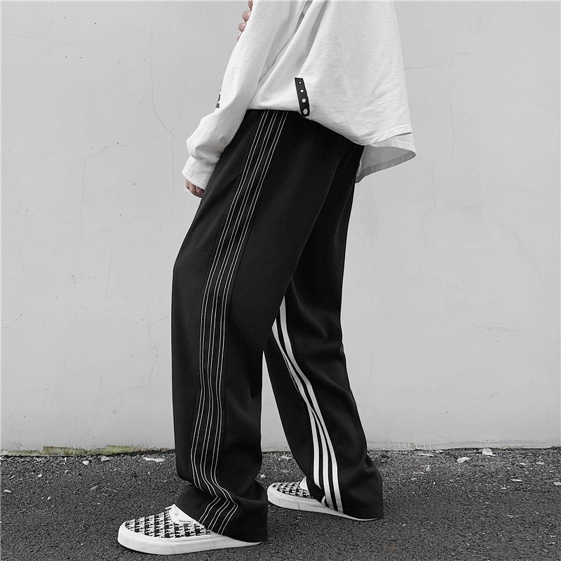 Quần Thun Dài Phối Sọc Ống Rộng, Jogger Line Ống Suông Ulzzang Unisex Dáng Rộng - MM