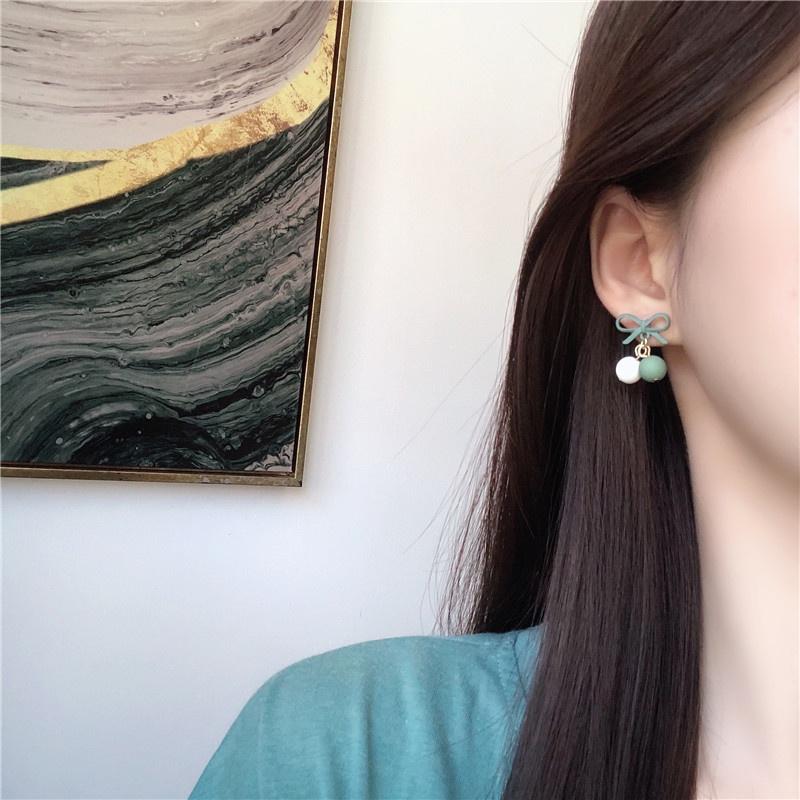 Bông tai nữ hạt nhiều màu đính nơ xinh xắn phụ kiện trang sức