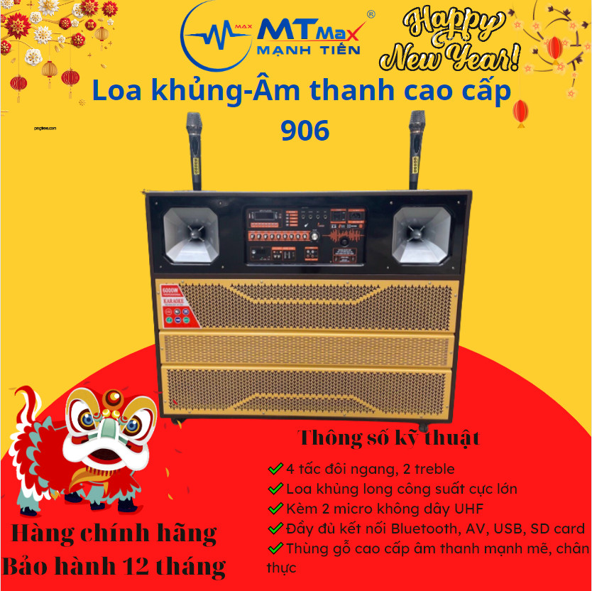 Loa kéo di động 4 tấc đôi ngang Bose 906 - Loa khủng long - 2 bass 2 treble - Công suất cực lớn 6000W - Âm thanh khủng - Dàn karaoke di động - Kèm 2 micro không dây UHF 