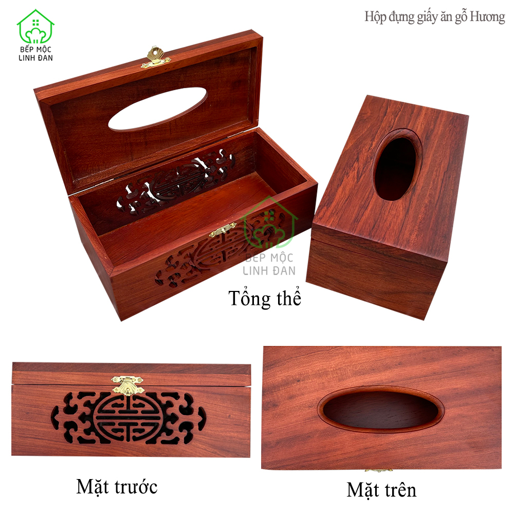 Hộp Đựng Khăn Giấy Gỗ Hương HAHANCO Chạm Trổ Thủ Công Kỹ Đẹp