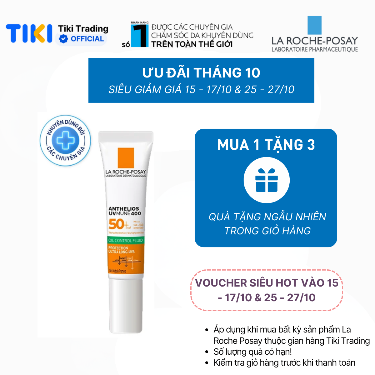 Sữa chống nắng bảo vệ da khỏi tia UVA dài La Roche-Posay Anthelios UVMUNE 400 Invisible Fluid 15ml