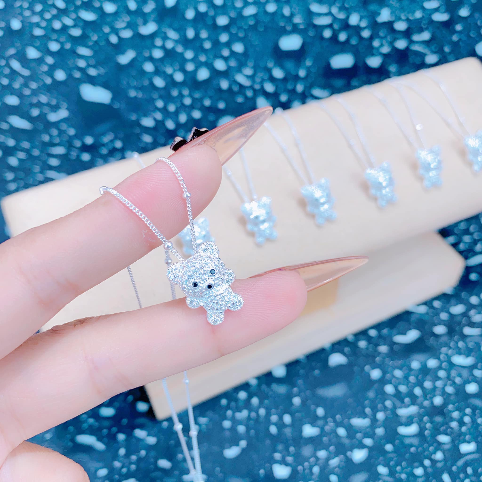 Dây chuyền trẻ em mặt gấu xinh chất liệu bằng bạc MS013g