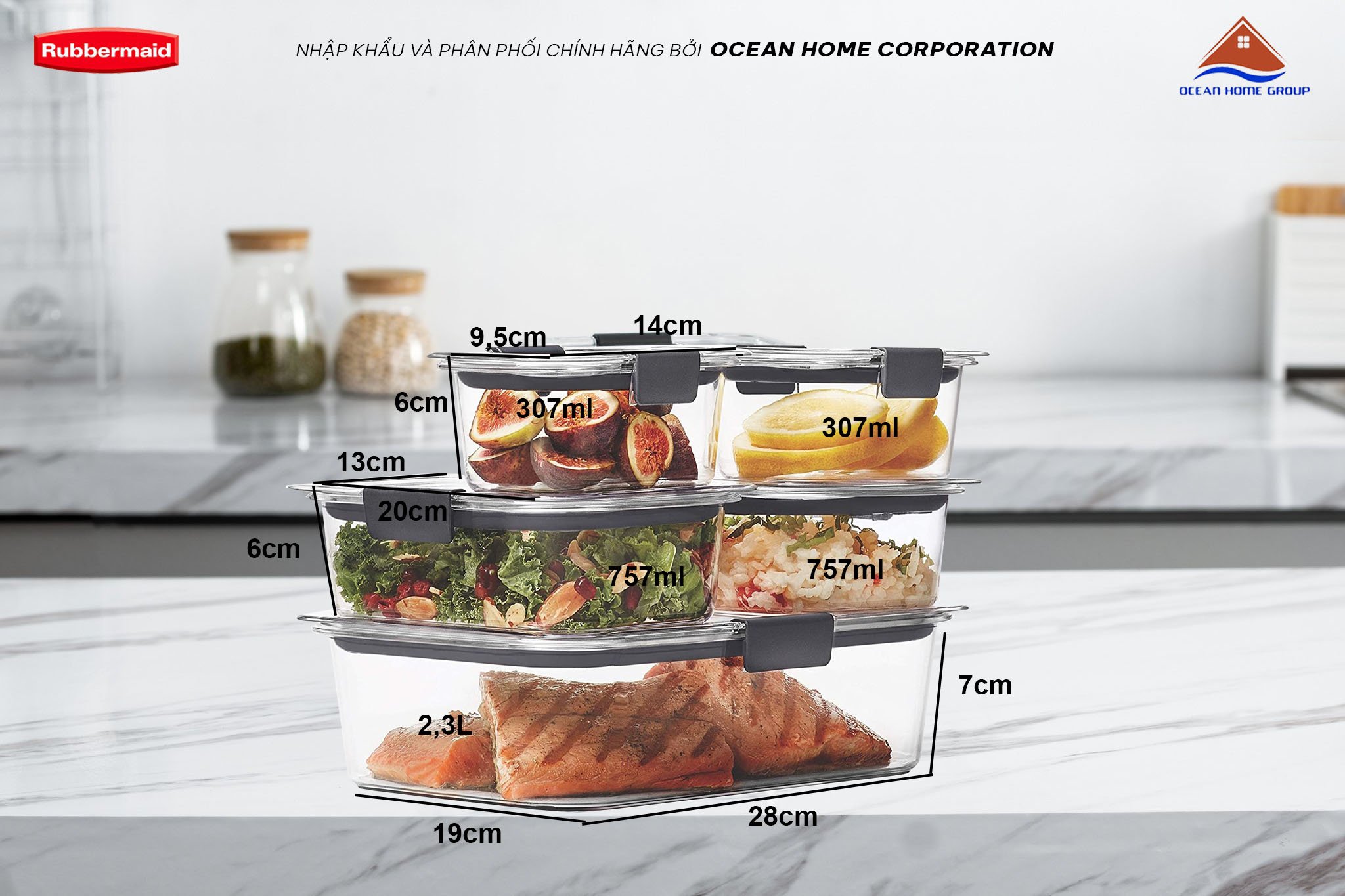 Bộ hộp nhựa cao cấp Tritan Brillance nắp gài Rubbermaid USA (5 size khác nhau)