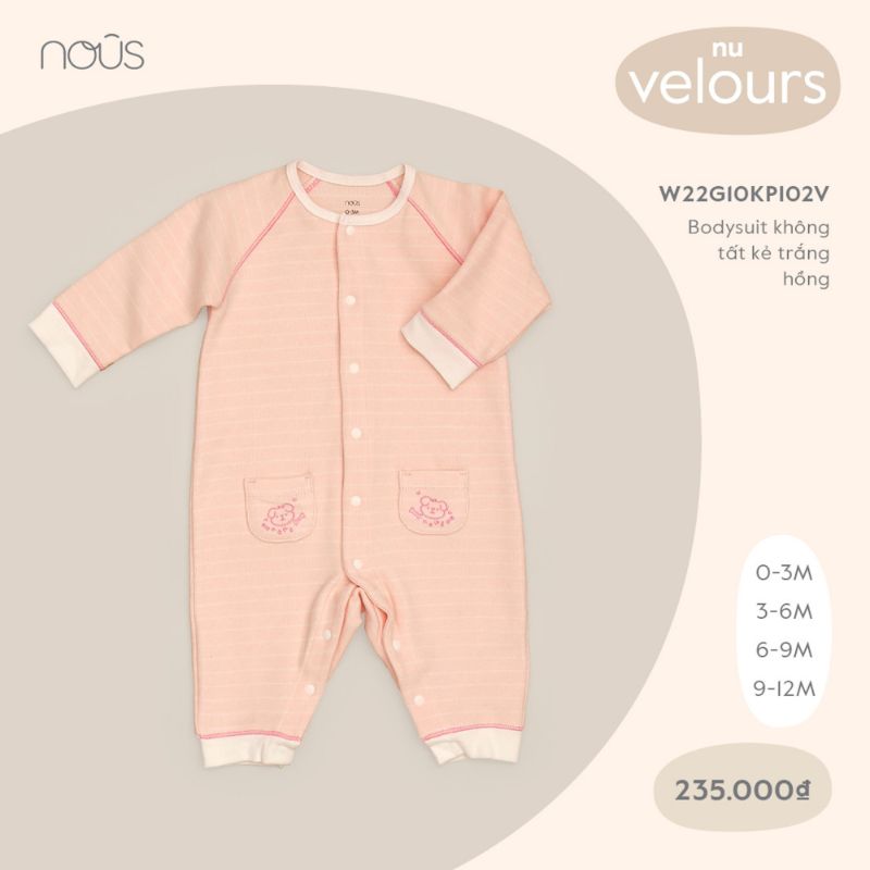 Bộ quần áo liền thân không tất Bodysuit chất liệu Nu Velours dành cho da nhạy cảm ( size 0 - 12 tháng tuổi)