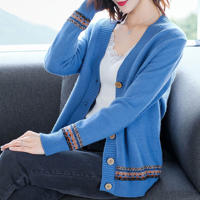 Áo khoác cardigan len nữ pha gấu thổ cẩm, chất len dày dặn thích hợp thu đông, thời trang phong cách trẻ