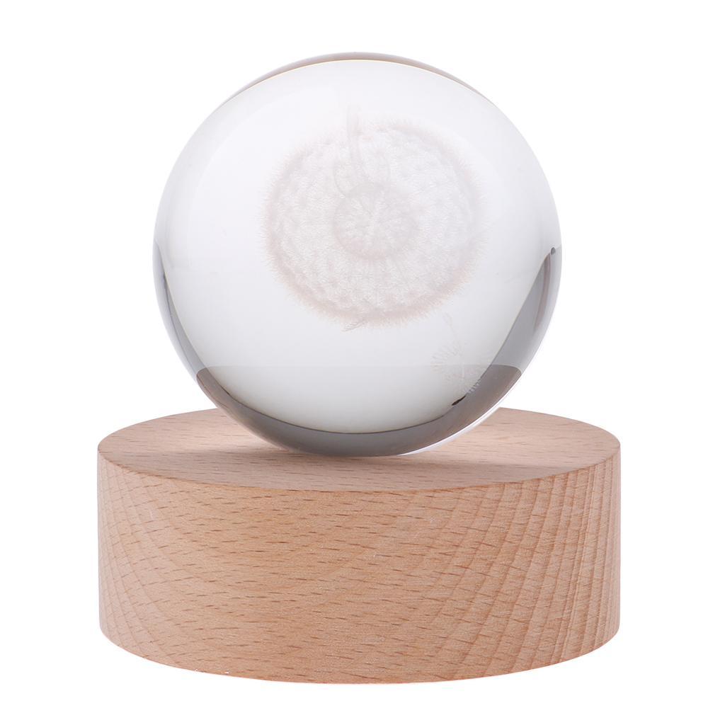 Colorful Light 80mm Dandelion Crystal Ball With Wooden Round Stand Display