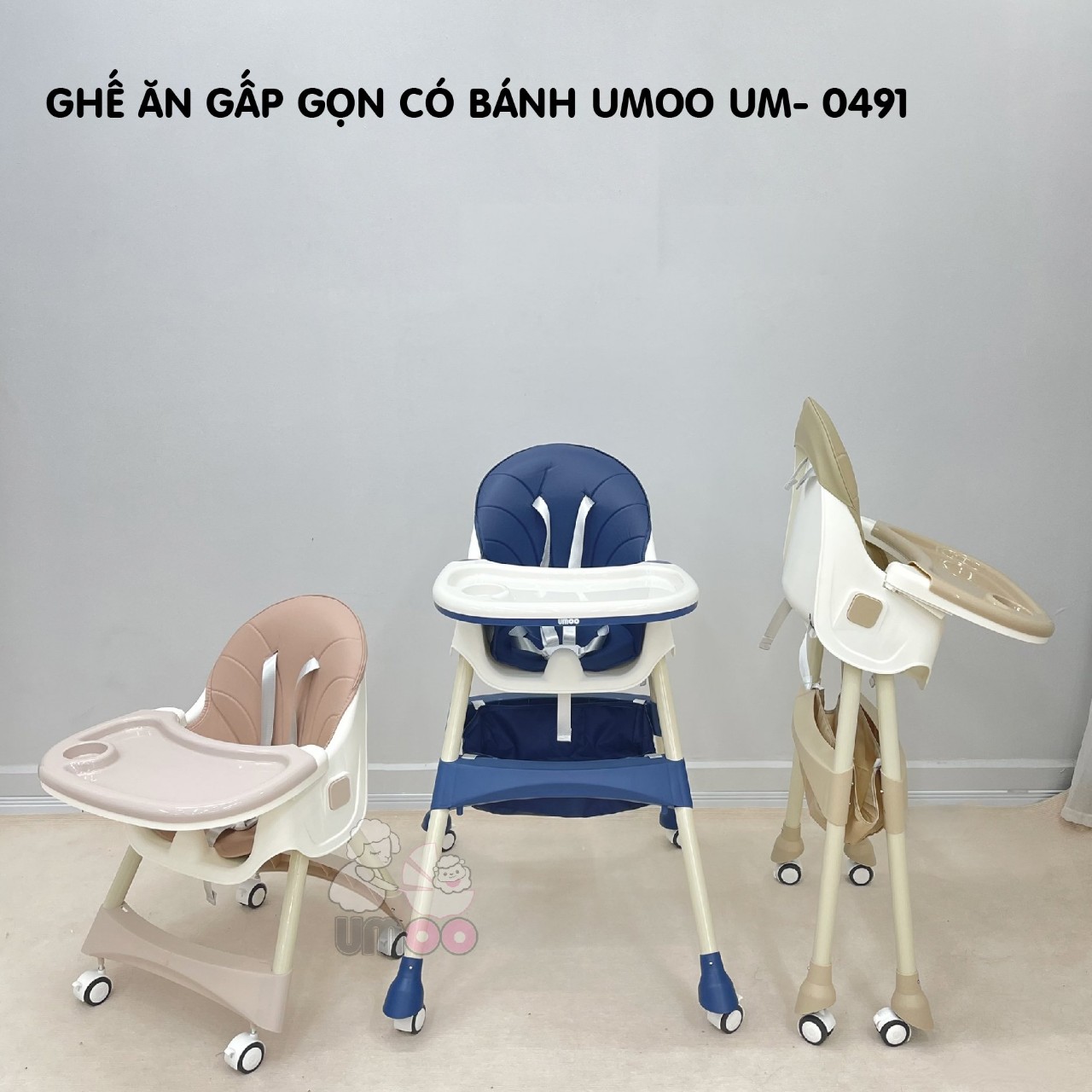 Ghế ăn dặm Um.oo cho bé - Màu ngẫu nhiên - 7 nấc điều chỉnh