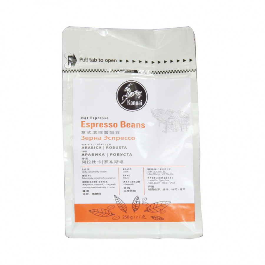 Cà phê rang xay nguyên chất Konnai - Espresso Beans (250g)