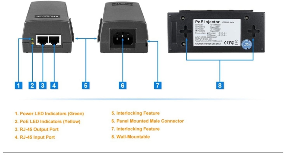 Bộ nguồn PoE 48V-56V/30W 2 Port Gigabit KMETech PSE801G hàng chính hãng