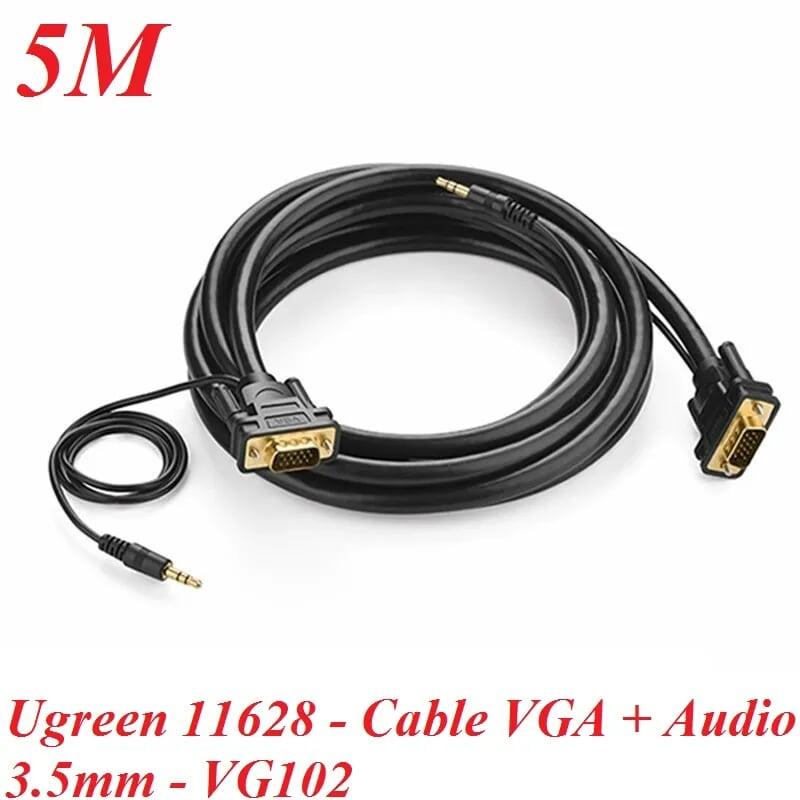 Ugreen UG11628vg102TK 5M màu Đen Cáp tín hiệu VGA hỗ trợ Audio 3.5mm - HÀNG CHÍNH HÃNG