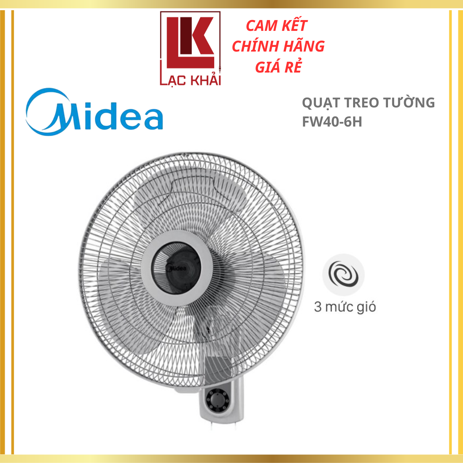 Quạt Treo Tường 3 Cánh Midea FW40-6H, Công Suất 55W - 3 Chế Độ Gió - Hàng chính hãng - Bảo hành 12 tháng