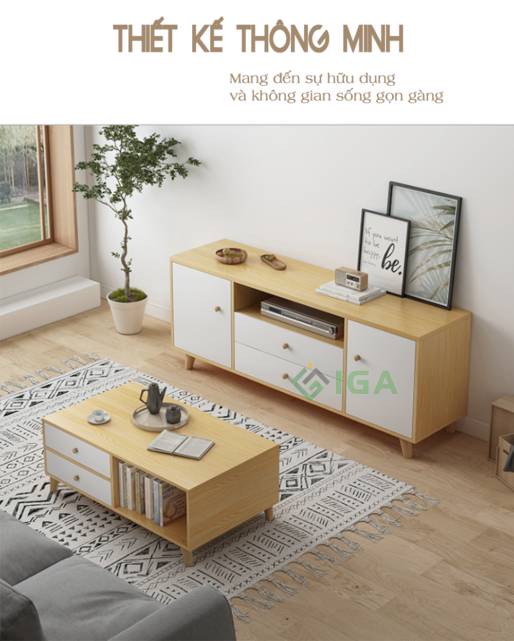 Kệ tivi phòng khách để sàn IGA - GP142, phong cách hiện đại đa năng có kệ tủ rộng rãi