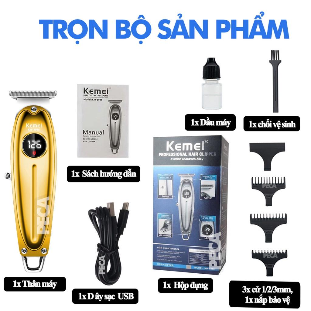 Tông đơ chấn viền Kemei KM-1948 sử dụng sạc USB hiện đại màn hình LED hiển thị công suất mạnh dùng fade tóc, cạo đầu