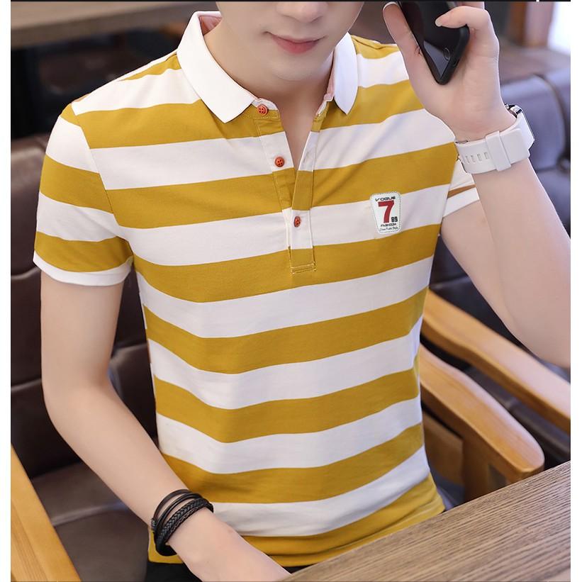 Áo thun nam ngắn tay sọc ngang thời trang -sọc Xanh