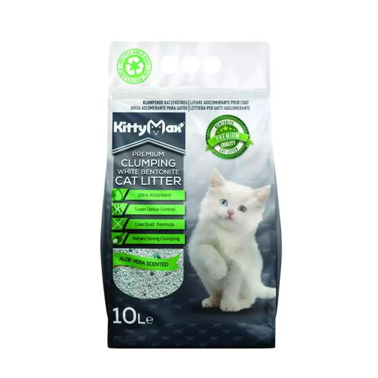 Cát Bentonite màu trắng vệ sinh cho mèo KITTY MAX Aloe Vera Scented (Nha đam) 10L