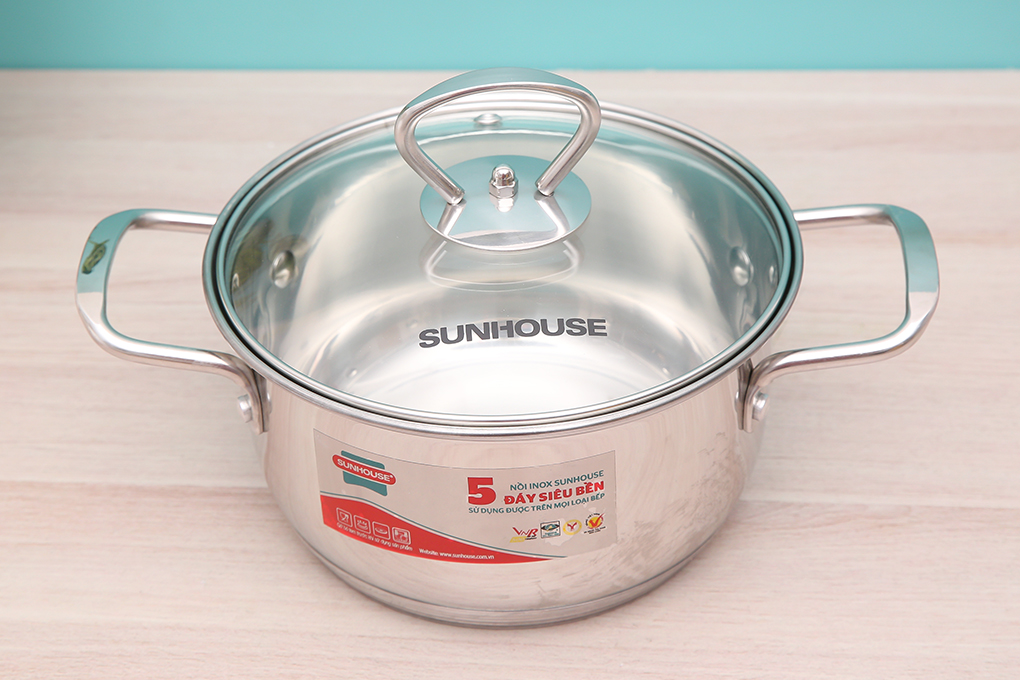 NỒI INOX 5 ĐÁY SUNHOUSE 16-20-24CM SHG788-16,20,24 (DÙNG TRÊN MỌI LOẠI BẾP)