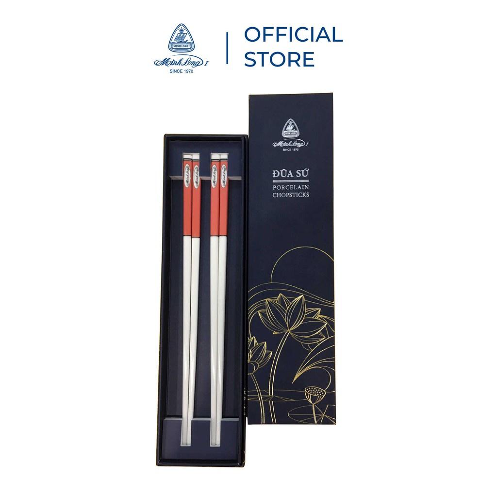 Bộ 02 đôi đũa sứ Minh Long 24.4 cm - Màu đỏ pastel - Hộp giấy