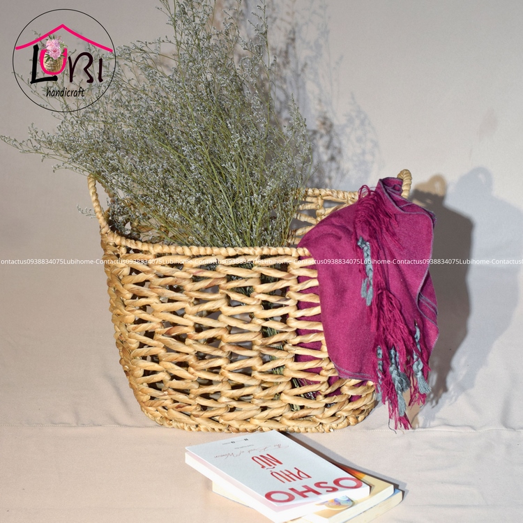 Lubihandicraft - Sọt đựng đồ lục bình hình oval đan vặn mũi tên - đẹp, tinh tế