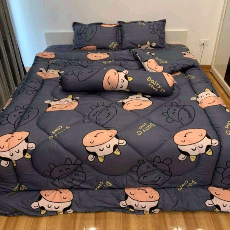 Trọn bộ 5 món ga gối chăn phao poly cotton có ruột bông dày loại 1