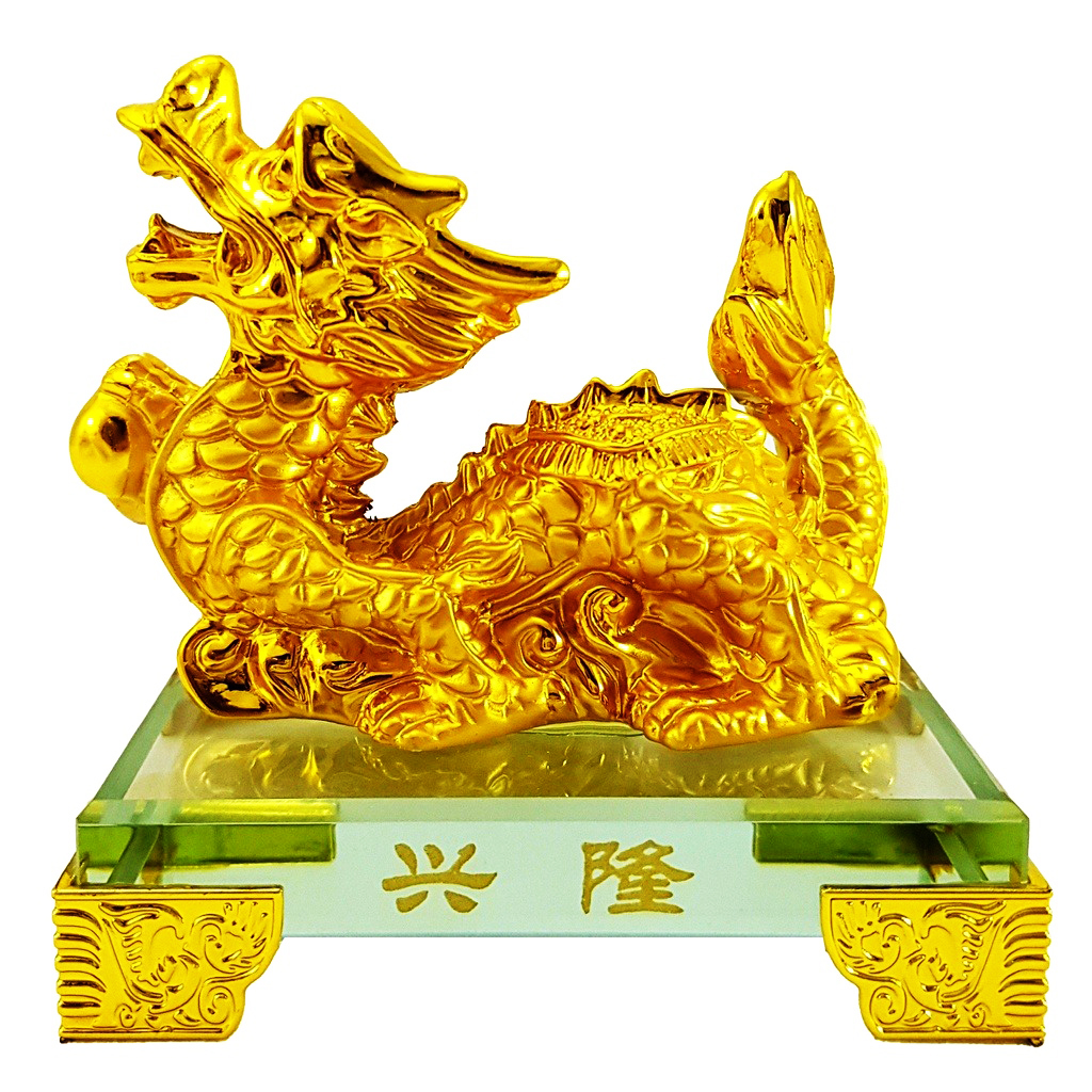 Tượng chú rồng vàng đế kính thủy tinh cao cấp - Tượng LONG ẤN KIM CHÂU
