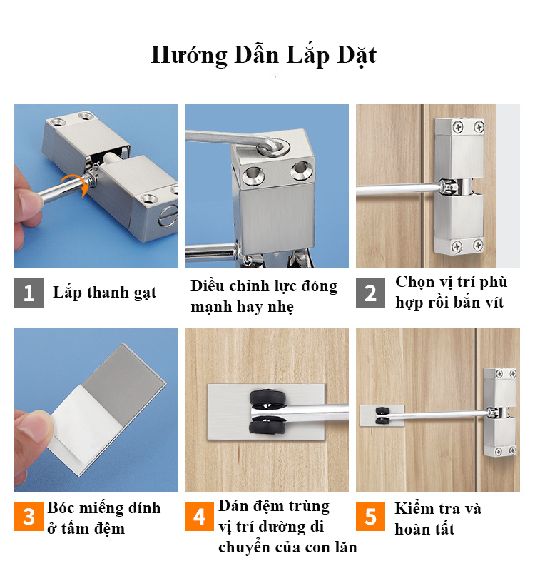 Bản Lề Đóng Cửa Tự Động Mẫu Mới KUNBE Điều Chỉnh Lực Đẩy Dễ Dàng, Không Gây Hư Hỏng Cửa