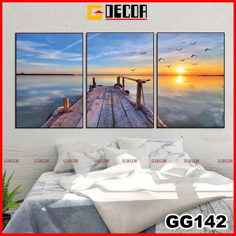 Tranh treo tường canvas 3 bức phong cách hiện đại Bắc Âu 142, tranh phong cảnh trang trí phòng khách, phòng ngủ, decor