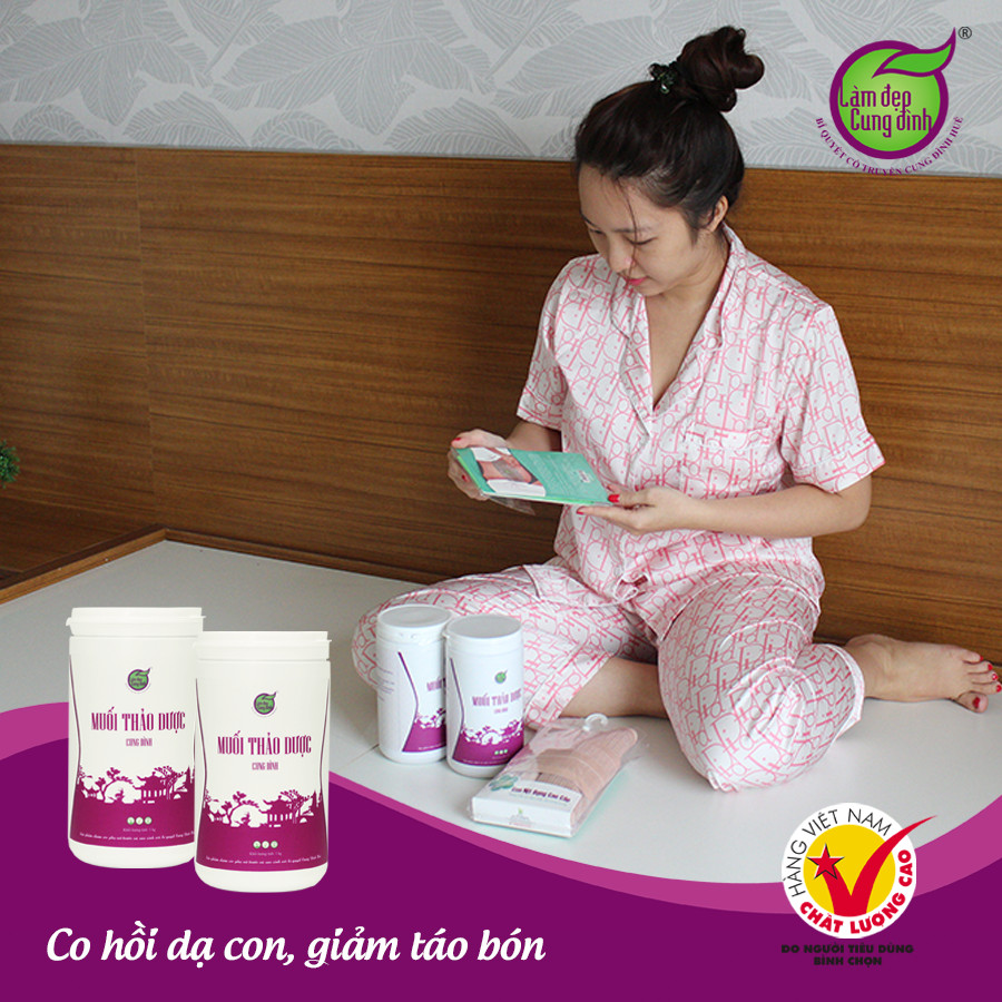 Combo 2 Muối Thảo Dược Chườm Bụng Thon Gọn Eo Làm Đẹp Cung Đình + 1 Túi Đựng Muối