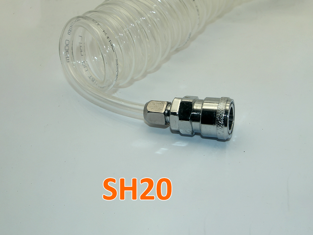 Dây hơi xoắn phi 8 nhựa PU trắng có sẵn 2 đầu nối bình hơi chiều dài tùy chọn: