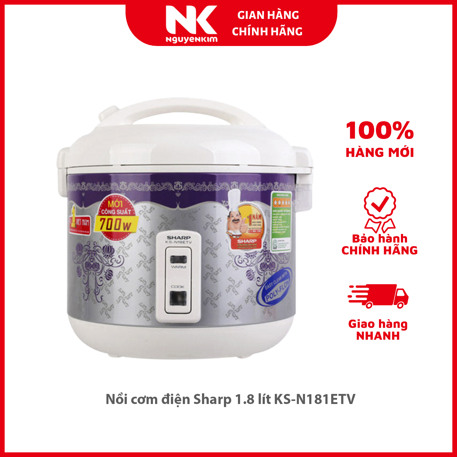 Nồi cơm điện Sharp 1.8 lít KS-N181ETV - Hàng chính hãng