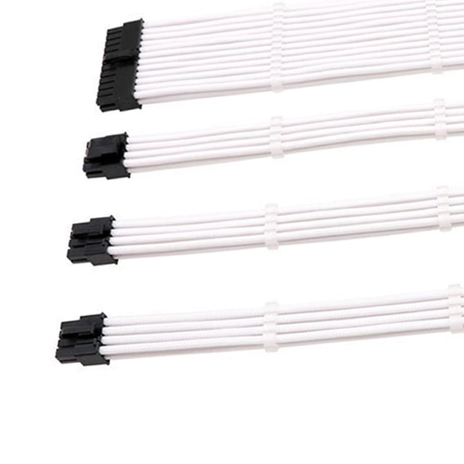 Sleeved Cable 30cm Extension 24Pin PVC White for Supply Case